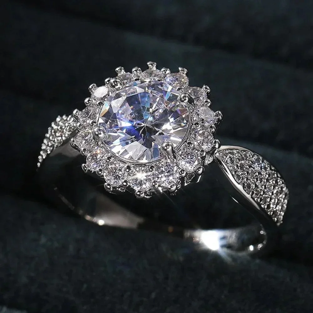 😍925 SILVER MOISSANITE SUN FLOWER WEDDING/ENGAGEMENT RING WOMEN, K754_2